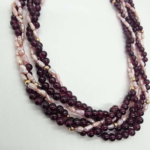 Twisted Rope Pearl 14kGold & Agate Necklace - Picture 13 of 16